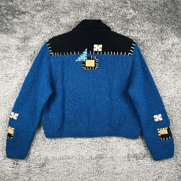 VTG Sandy Starkman Women’s Patchwork Jacket Blue Buttoned Leather Size M - Picture 2 of 9